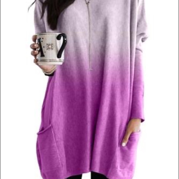 Pink Color Block Ombré Sweater with Pockets - Picture 4 of 7